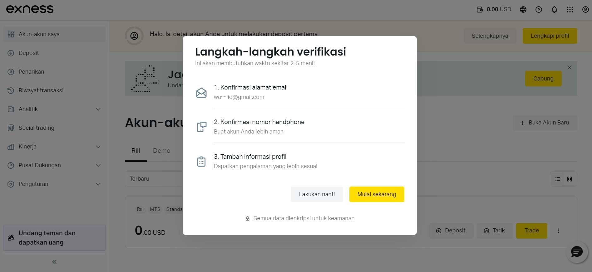 Verifikasi Akun Riil Exness